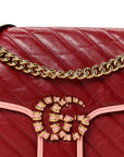 Azalea Calfskin Enamel Matelasse Diagonal Small Torchon GG Marmont Shoulder Bag New Cherry Red Wild Rose