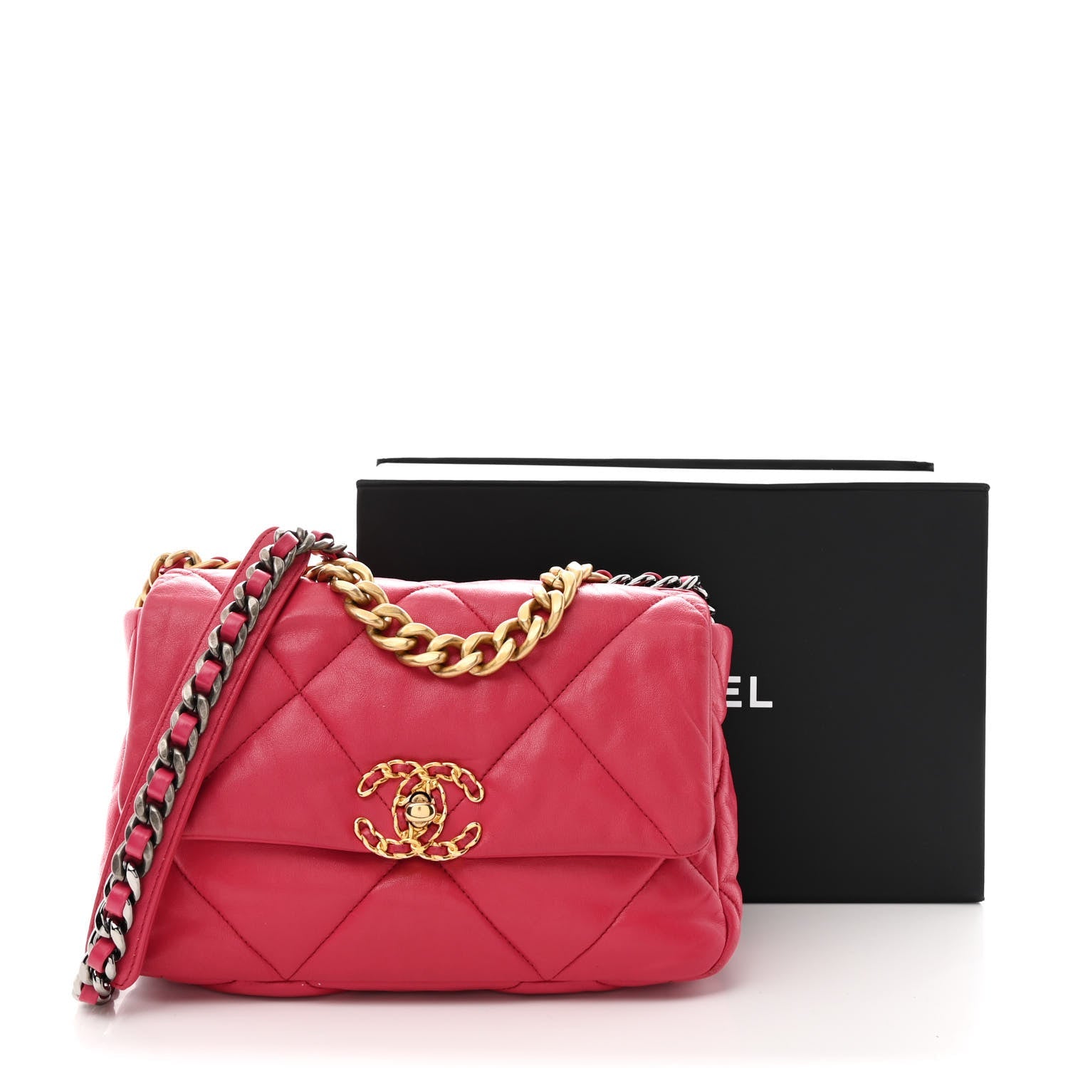 Lambskin Quilted Medium CHNL 19 Flap Dark Pink
