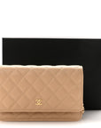 Caviar Quilted Wallet on Chain WOC Beige