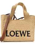 X PAULA'S IBIZA Raffia Font Tote Natural Tan