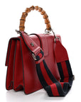 Dollar Calfskin Crystal Web Medium Dionysus Bamboo Top Handle Bag Hibiscus Red Black Diamond