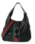 Calfskin Web Stripe Medium Dionysus Hobo Black