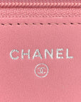 Lambskin Quilted CC Crossing Wallet On Chain WOC Pink