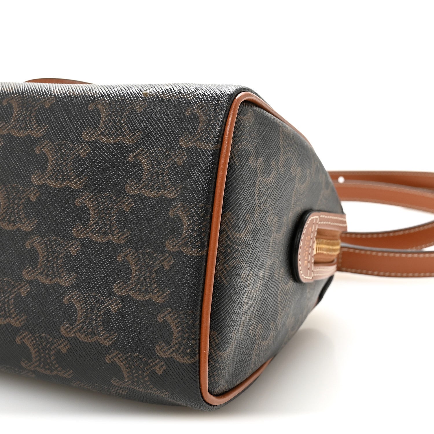 Triomphe Canvas Calfskin Small Boston Bag Tan