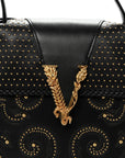 Vitello Western Studded Virtus Top Handle Shoulder Bag Black