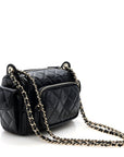 Shiny Crumpled Lambskin Quilted Small Preppy Pocket Camera Case Black