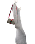GG Supreme Monogram Textured Dollar Calfskin Web Ophidia Small Crossbody Bag Beige Ebony Fuchsia