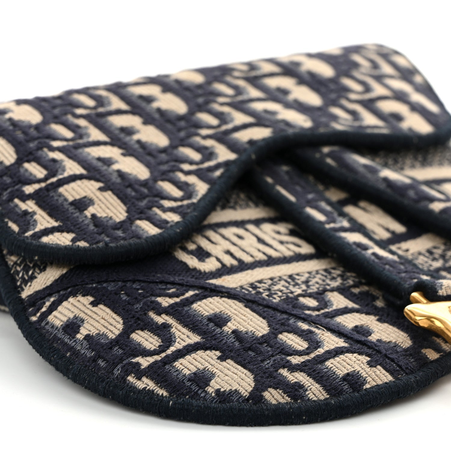 Oblique Embroidered Saddle Belt Pouch Blue