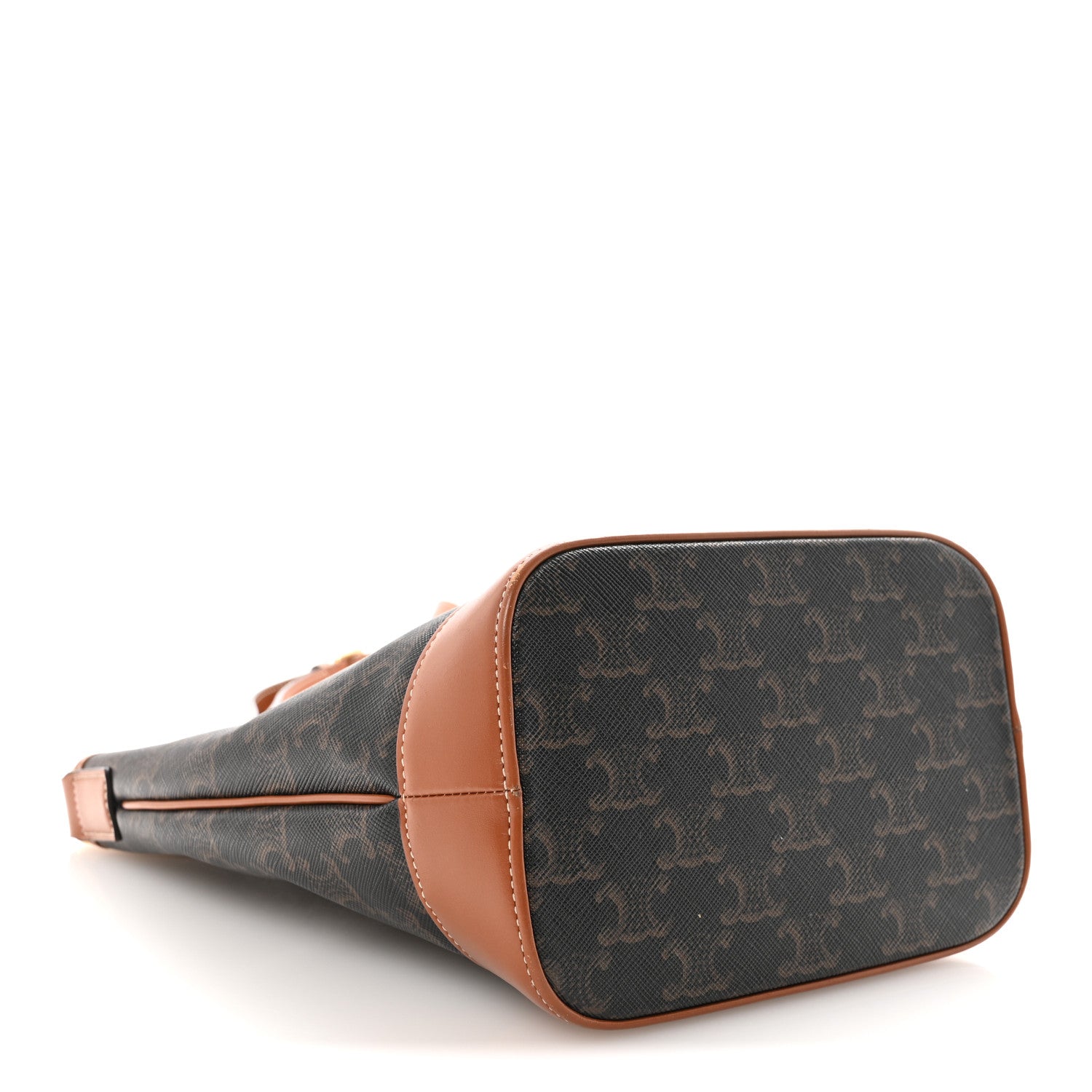 Triomphe Canvas Calfskin Small Bucket Bag Tan