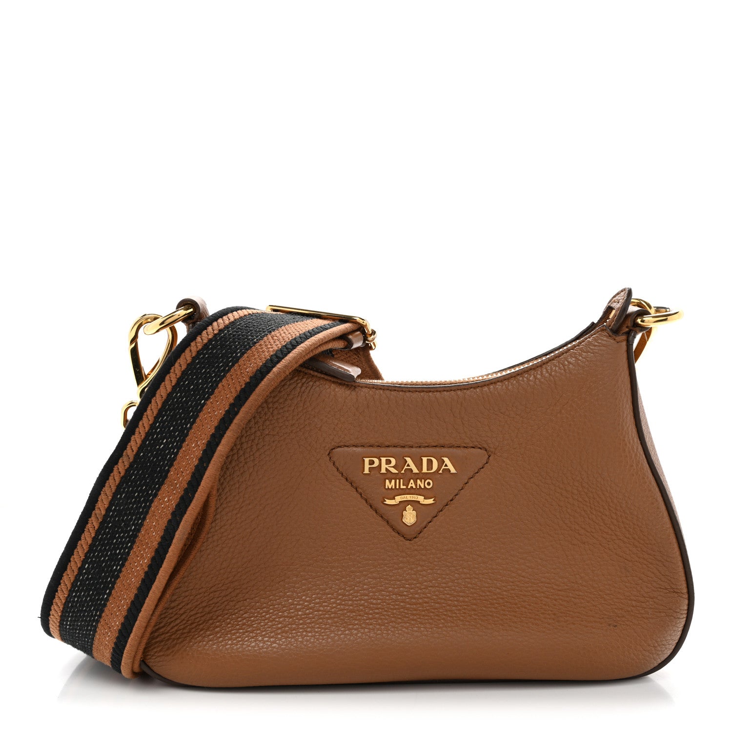 Vitello Daino Soft Zippered Hobo Shoulder Bag Caramel