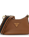 Vitello Daino Soft Zippered Hobo Shoulder Bag Caramel