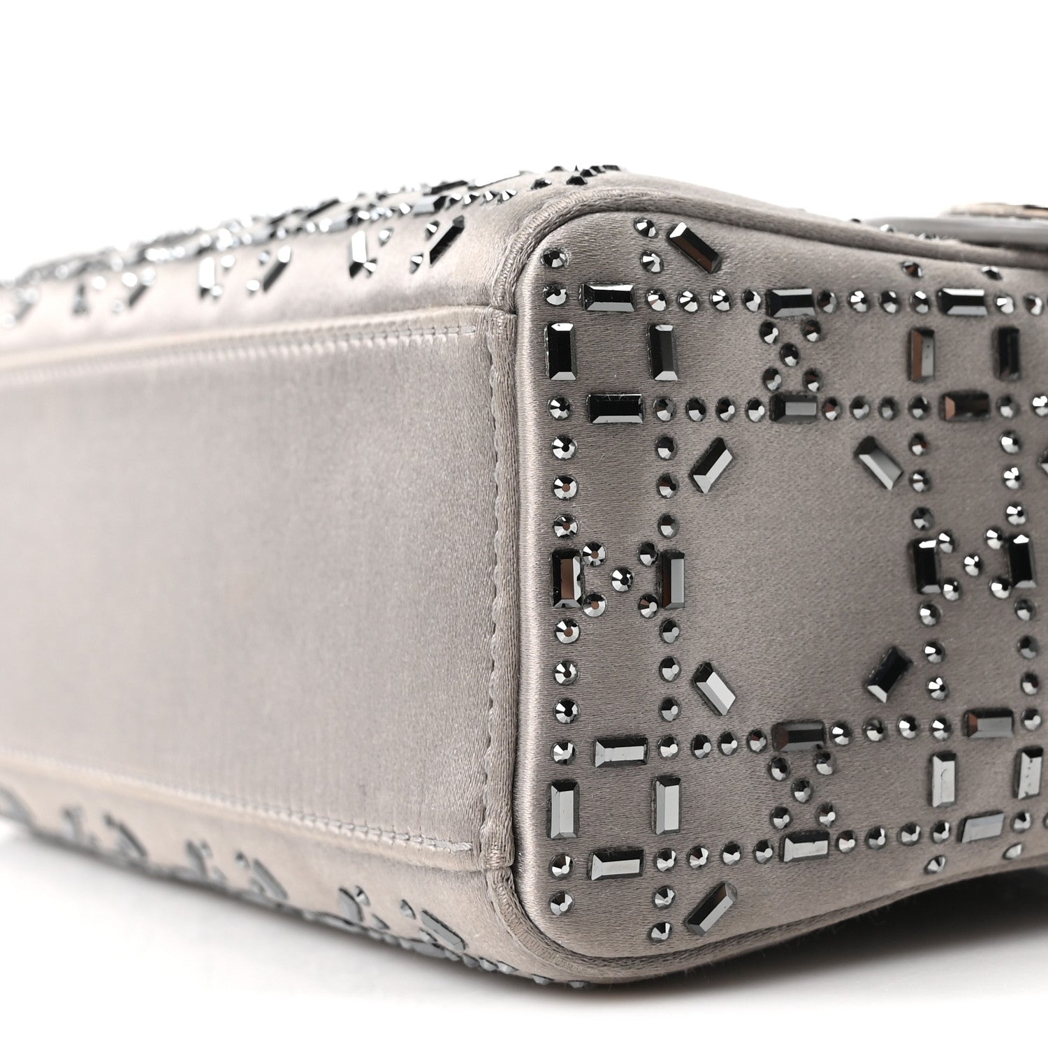 Satin Crystal Cannage Mini Lady D1OR Gray