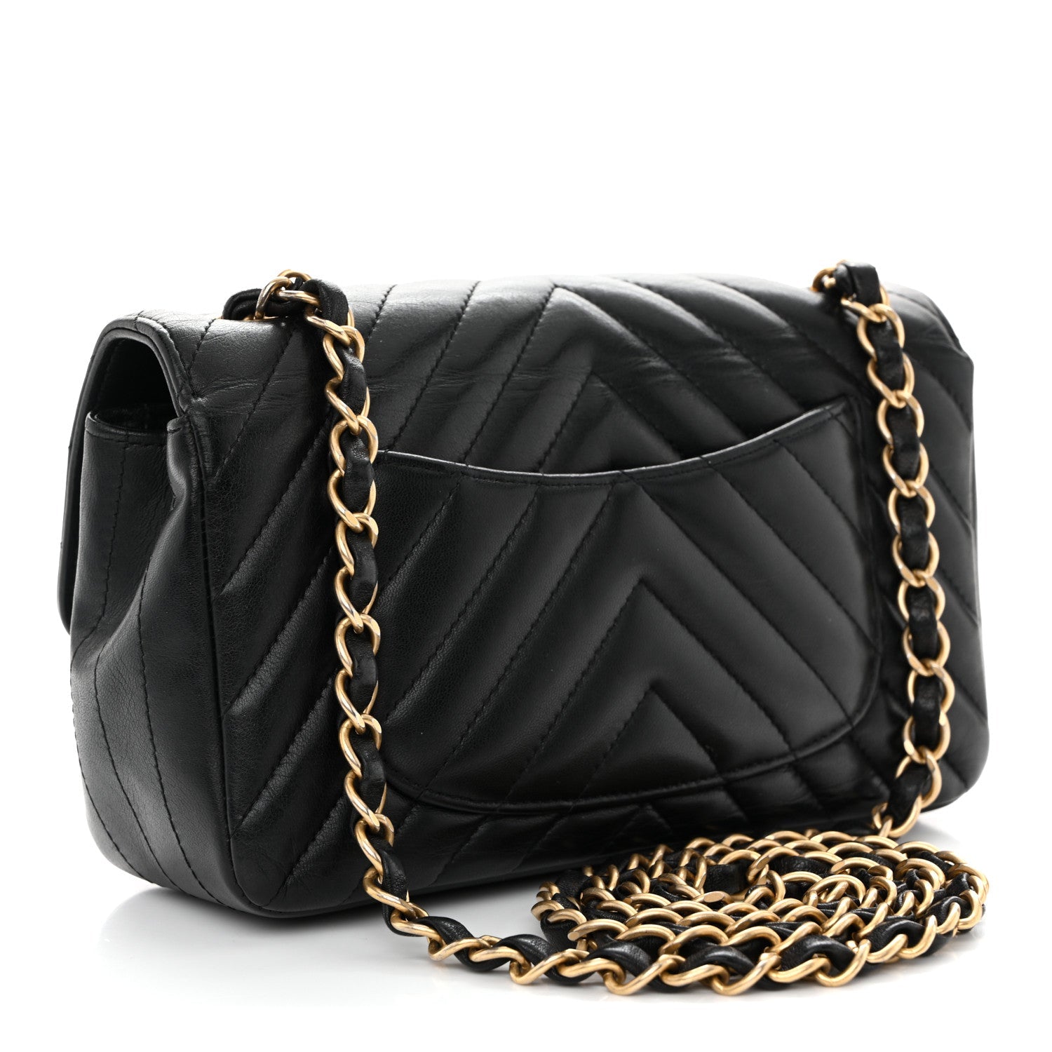 Lambskin Chevron Quilted Mini Rectangular Flap Black