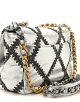 Metallic Calfskin Crochet Medium CHNL 19 Flap Silver
