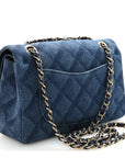 Printed Denim Quilted Small Double Flap Blue