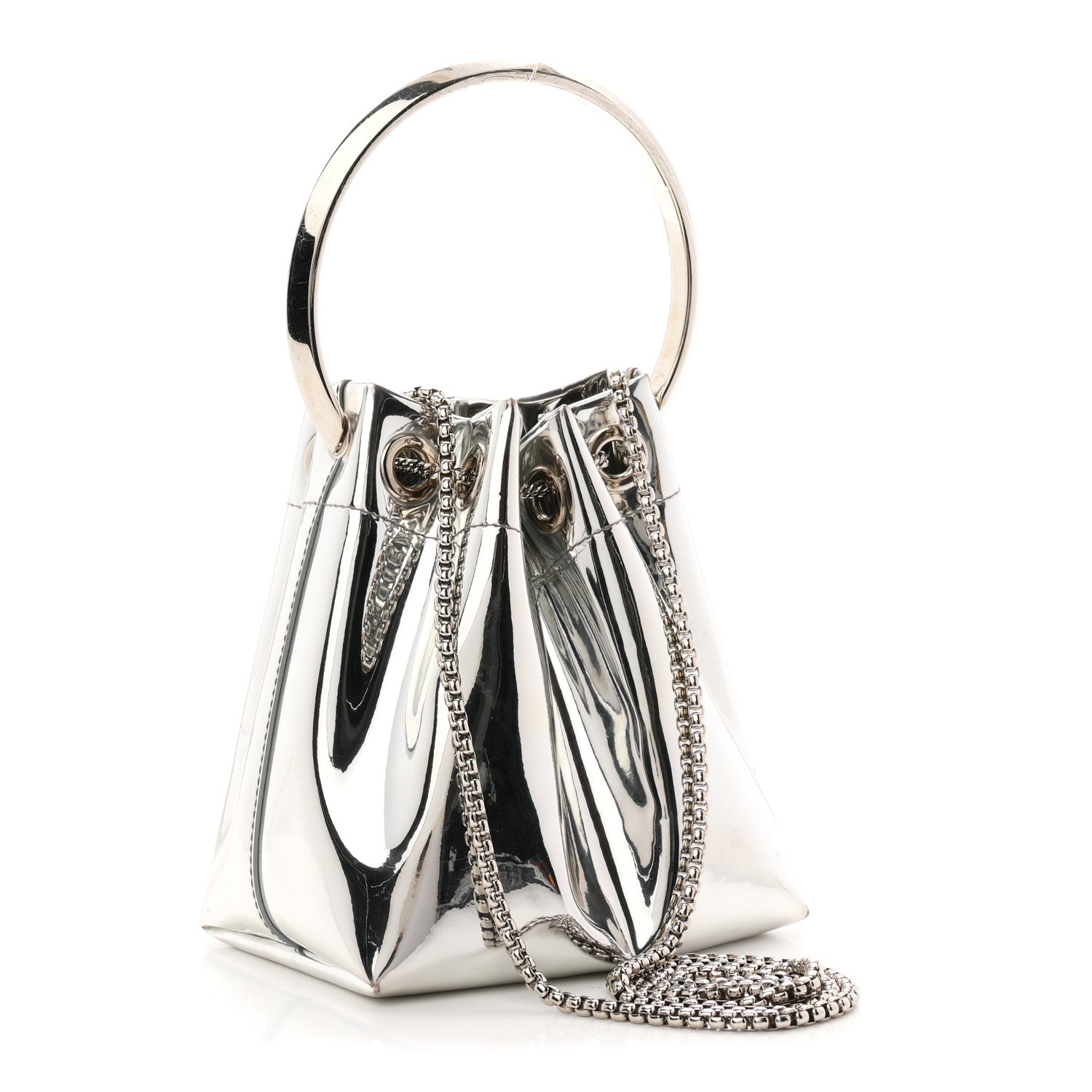 Metallic Patent Bon Bon Bag Silver