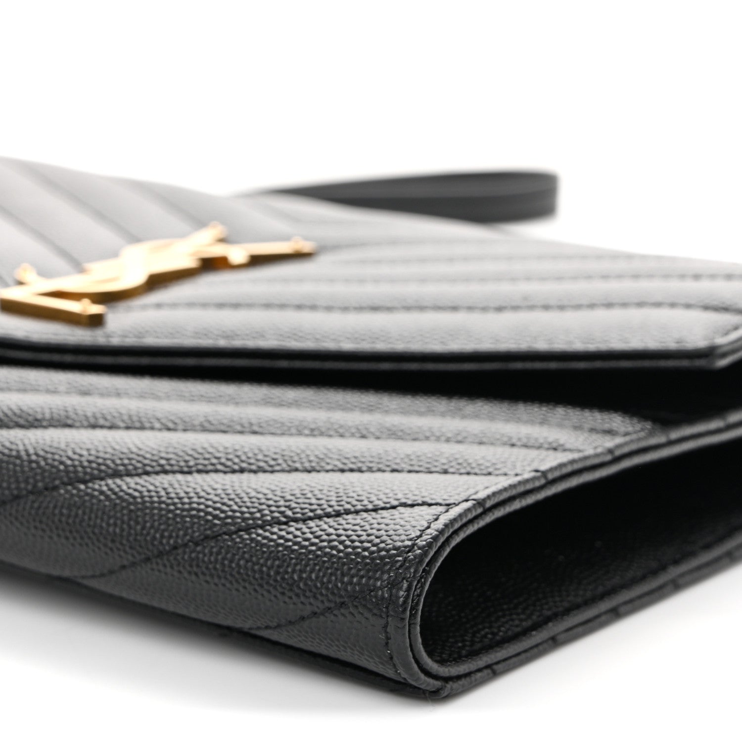 Grain De Poudre Matelasse Chevron Monogram Envelope Clutch Black