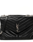 Calfskin Y Quilted Monogram Medium Loulou Chain Satchel Black