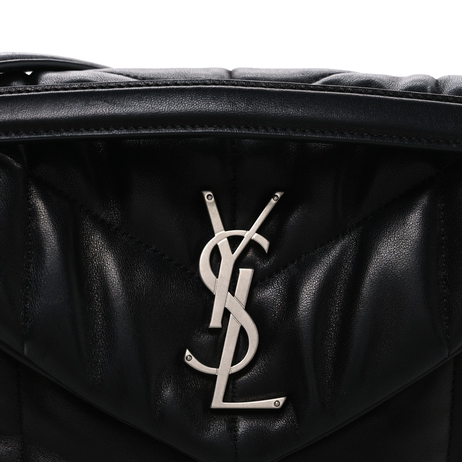Lambskin Quilted Small Loulou Puffer Monogram Chain Satchel Black