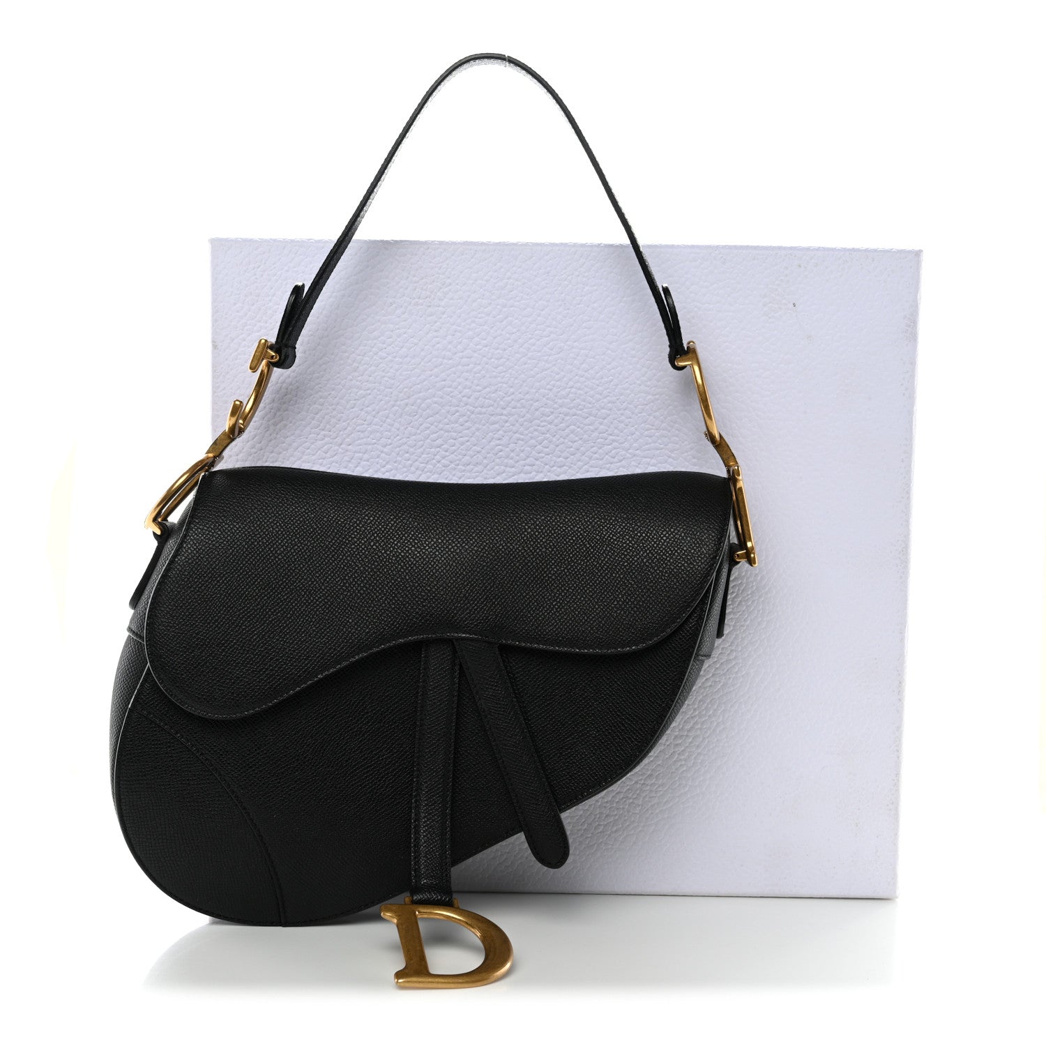 Grained Calfskin Saddle Bag Black