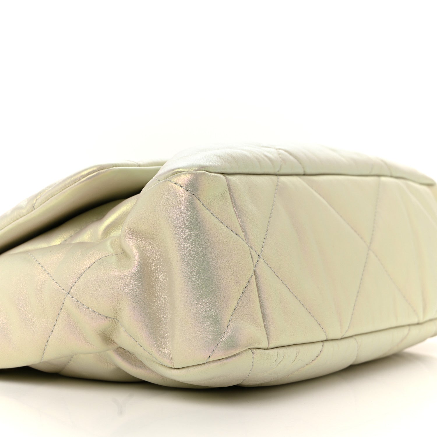 Iridescent Calfskin Quilted Large CHNL 19 Flap White