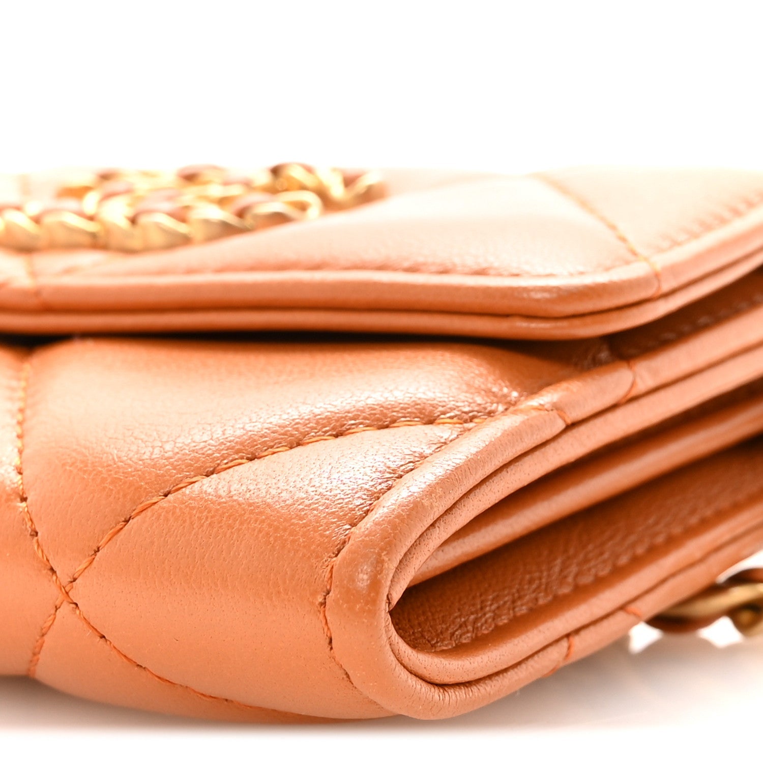 Lambskin Quilted CHNL 19 Flap Coin Purse With Chain Light Brown