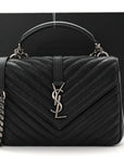 Sheepskin Matelasse Chevron Monogram Medium College Bag Black
