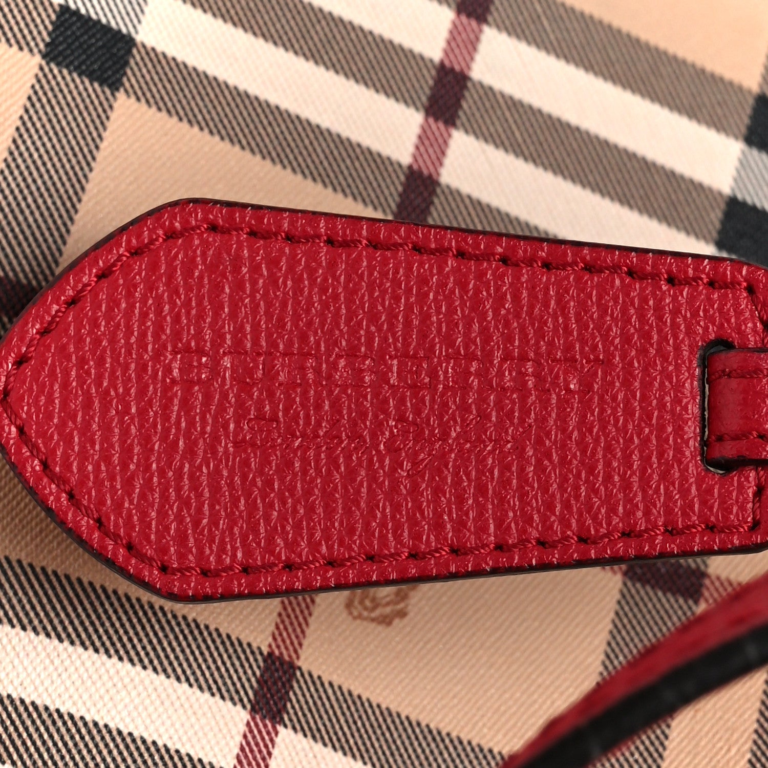 Grainy Calfskin Haymarket Check Medium Reversible Tote Red