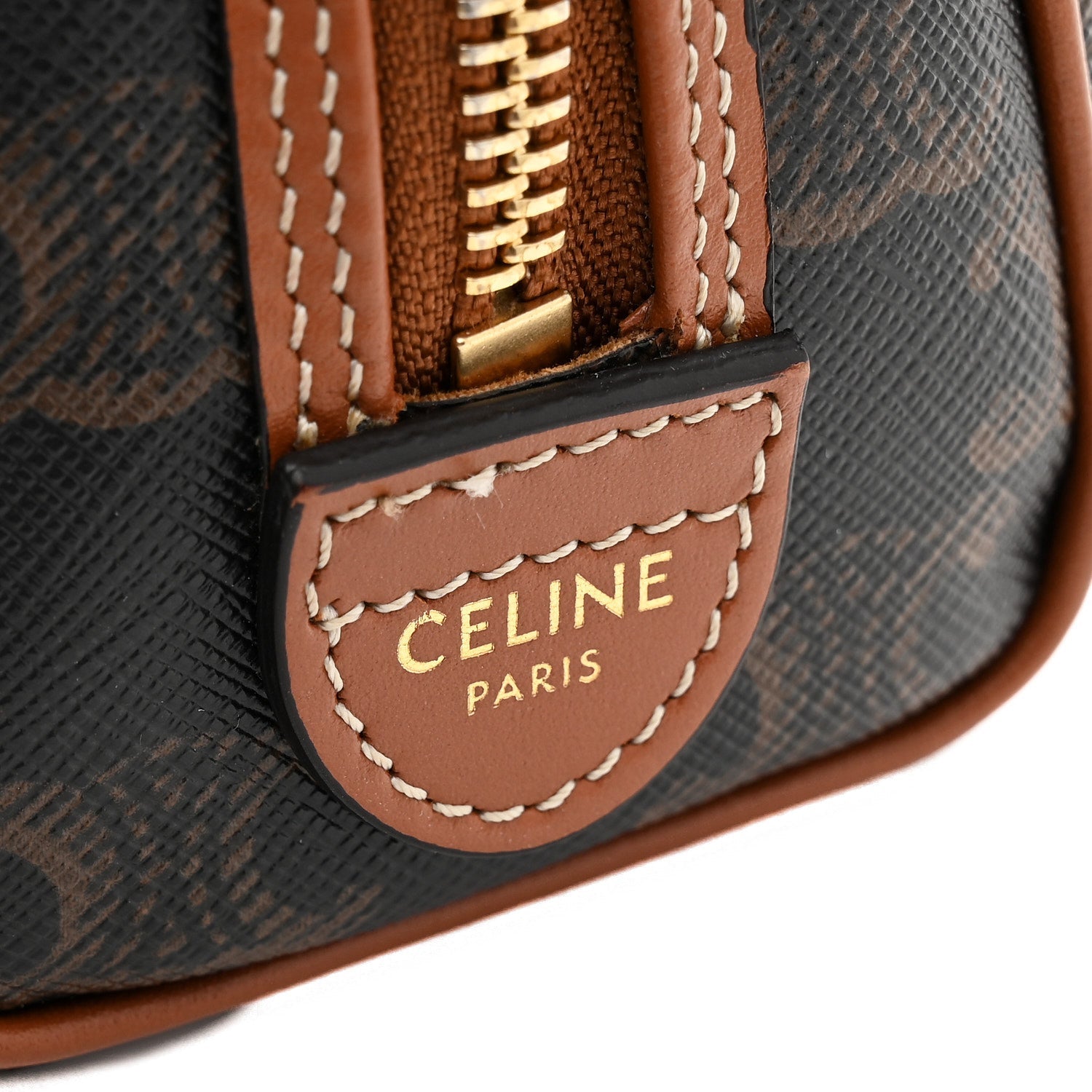 Triomphe Canvas Calfskin Mini Boston Bag Tan