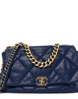Goatskin Quilted Maxi CHNL 19 Flap Navy Blue