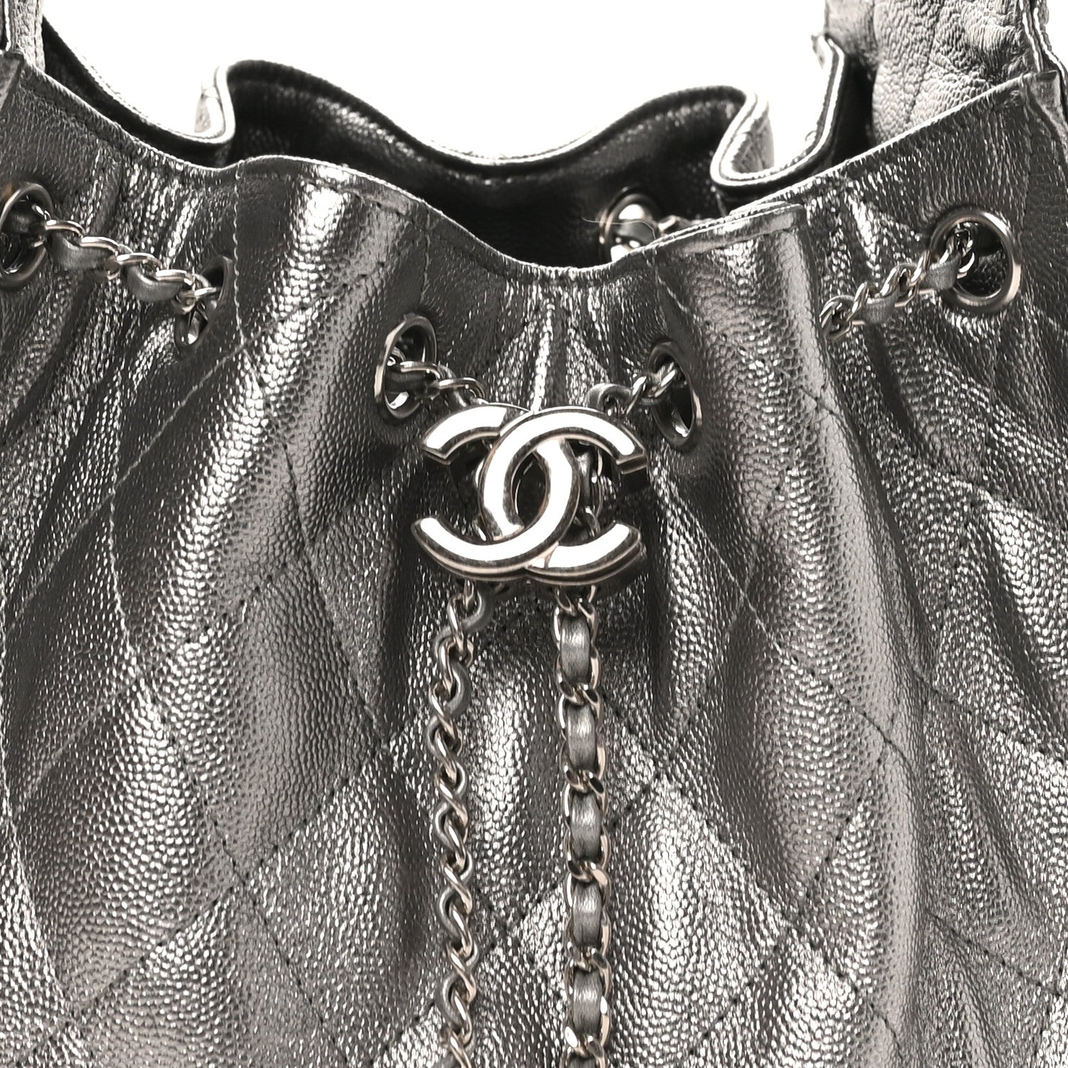 Metallic Caviar Quilted Small CHNL 25 Handbag Silver