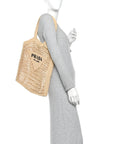 Yarn Raffia Effect Crochet Logo Embroidered Tote Bag Naturale