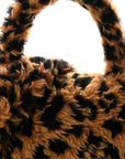 Fleece Leopard Print Small Hourglass Top Handle Bag Brown