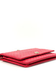 Lambskin Micro Quilted Wallet On Chain WOC Fuchsia