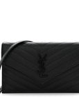 Grain De Poudre Matelasse Chevron Monogram Monochrome Envelope Chain Wallet Black