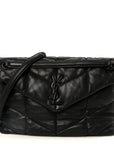 Lambskin Quilted Monogram Monochrome Medium Loulou Puffer Chain Satchel Black