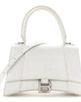 Calfskin Crocodile Embossed Small Hourglass Top Handle Bag White