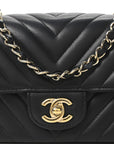 Lambskin Chevron Quilted Mini Rectangular Flap Black