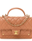 Lambskin Quilted Preppy Satchel Wallet On Chain WOC Brown