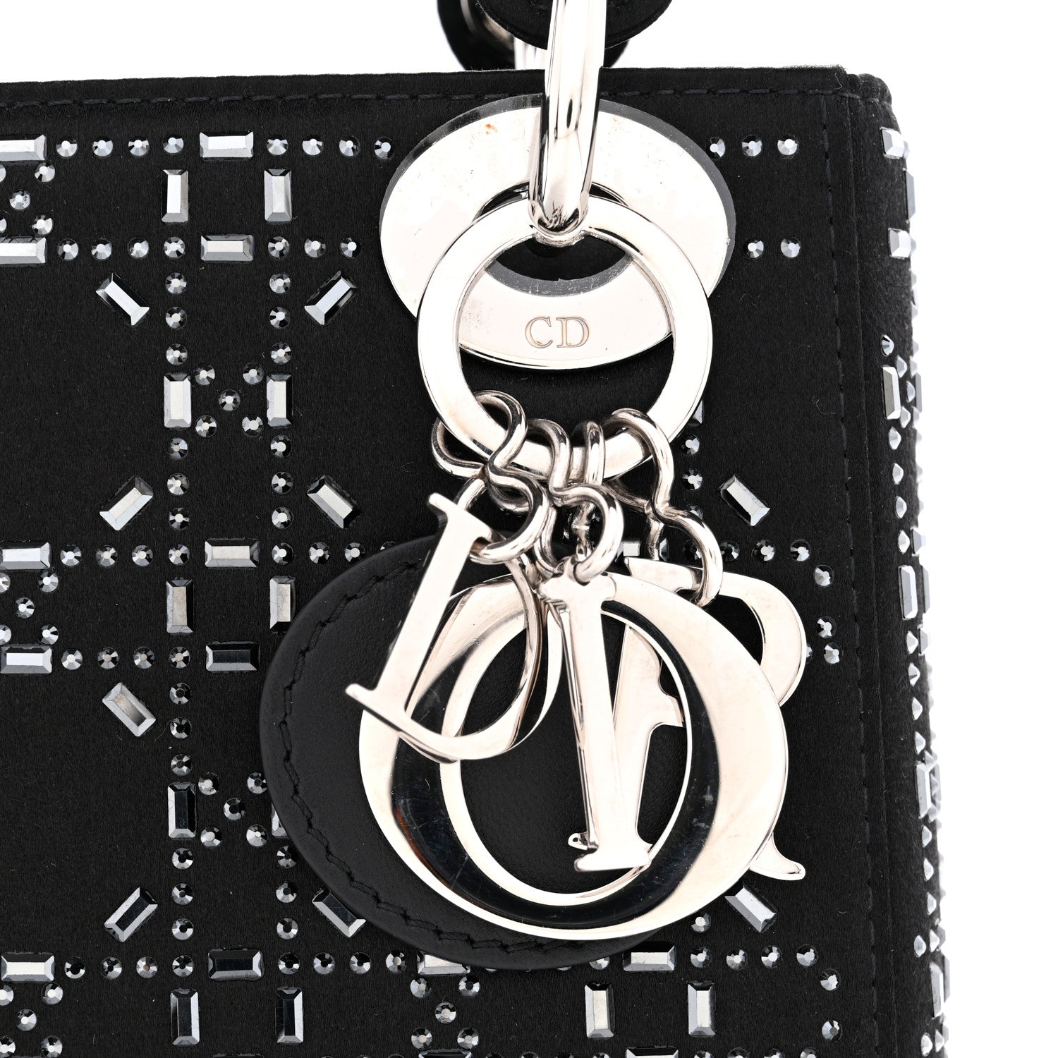 Satin Crystal Cannage Mini Lady D1OR Black