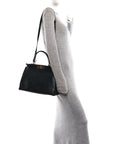 Vitello Morgan Shiny Nappa Medium Peekaboo Iconic Satchel Black Rosa Plaster