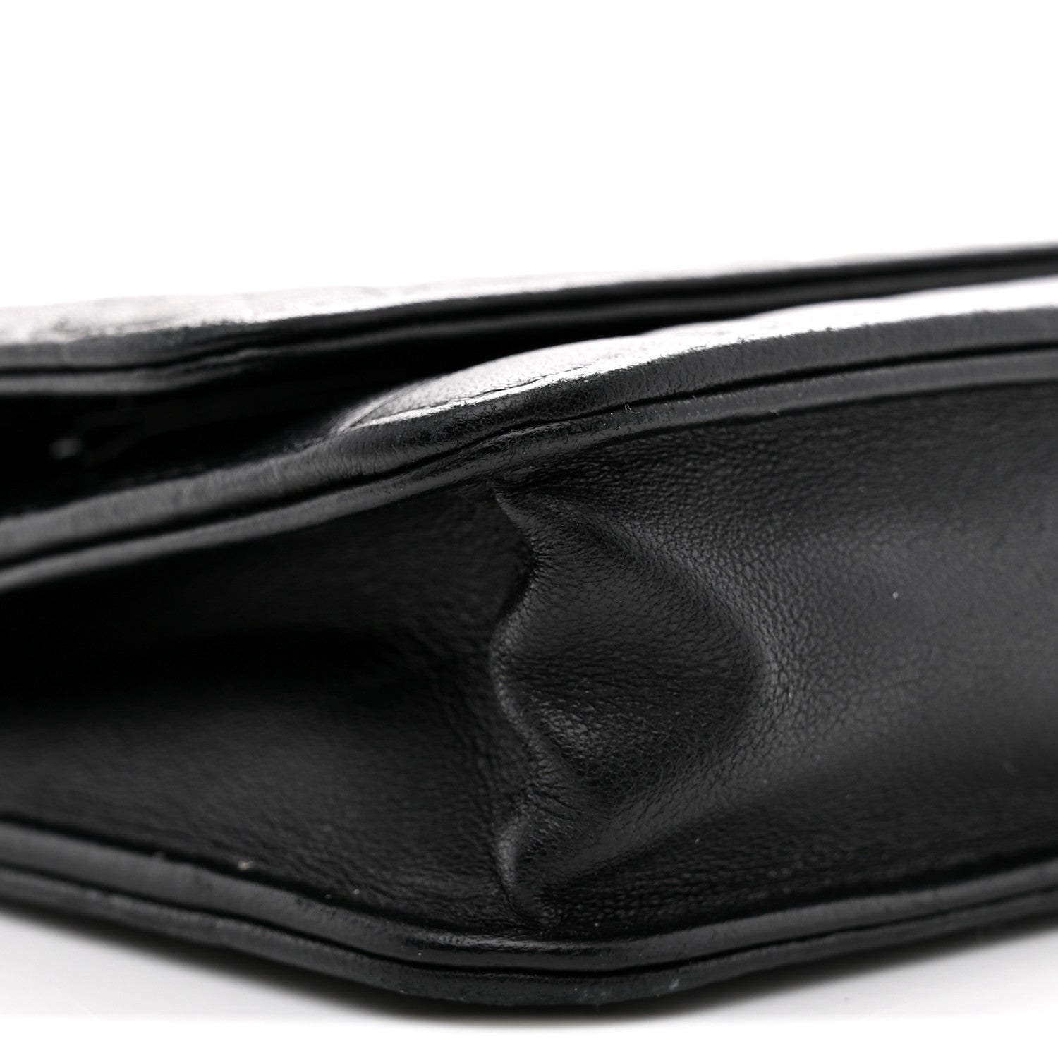 Lambskin Camellia Embossed Wallet On Chain WOC Black