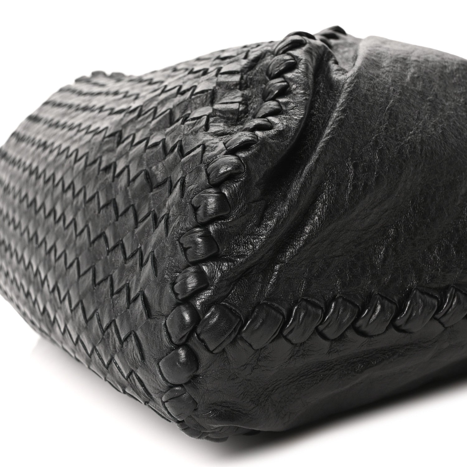Grained Lambskin Intrecciato Large Shoulder Bag Black
