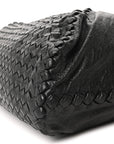 Grained Lambskin Intrecciato Large Shoulder Bag Black