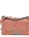 Metallic Patent Calfskin Quilted Medium Boy Flap Light Pink