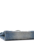 Denim Mixed Matelasse Triquilt Medium Monogram Envelope Satchel Blue