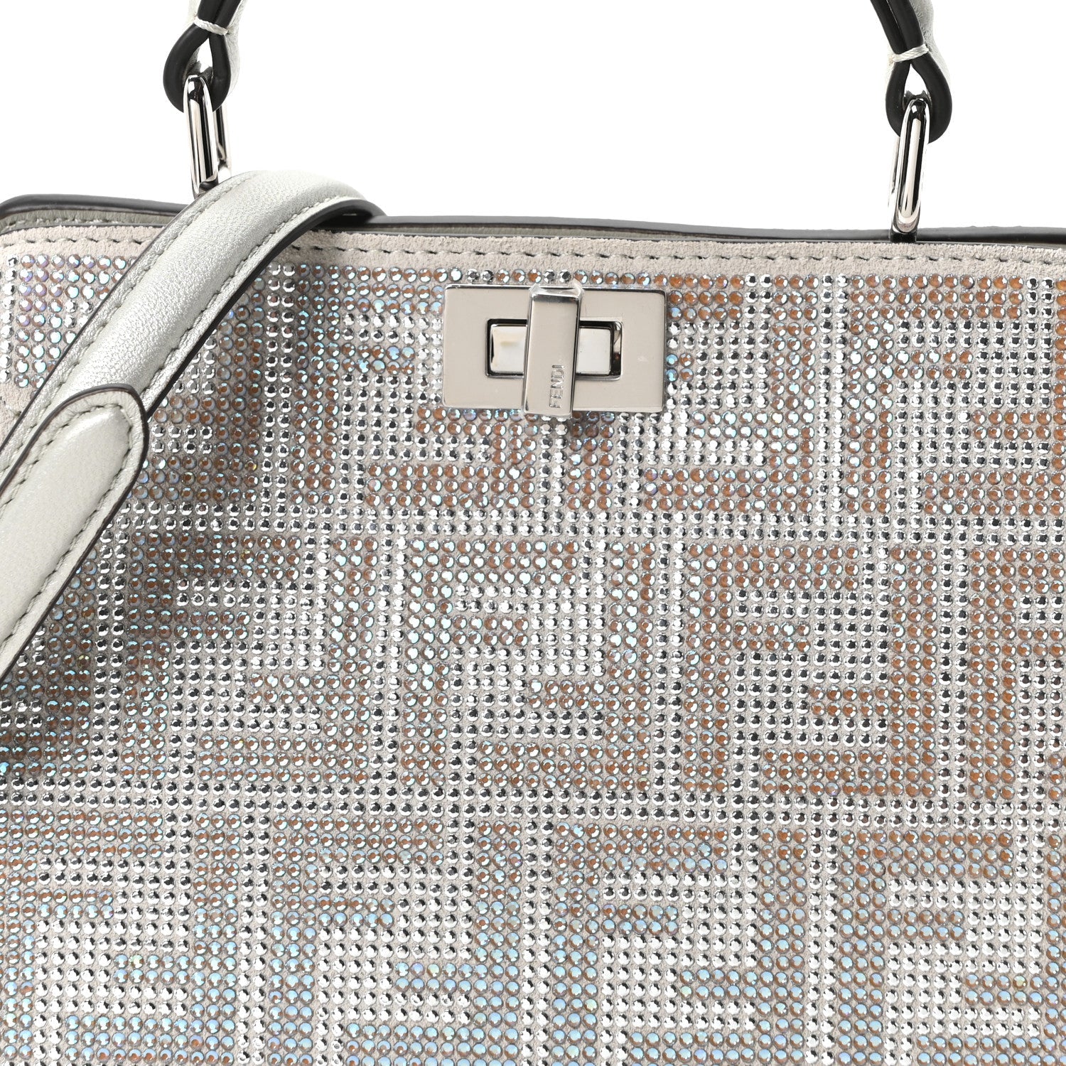 Iridescent Crystal Vitello Laminato Suede FF Petite Peekaboo I SEE U Satchel Cappuccino