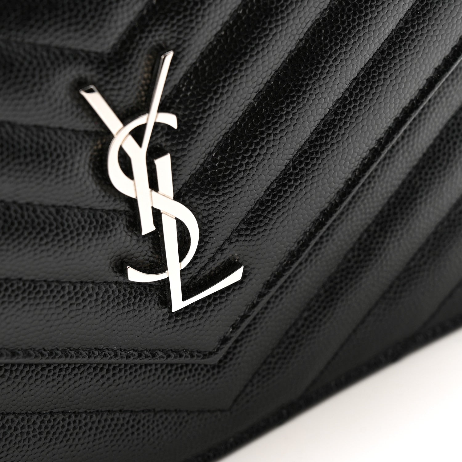 Grain De Poudre Matelasse Chevron Monogram Envelope Chain Wallet Black