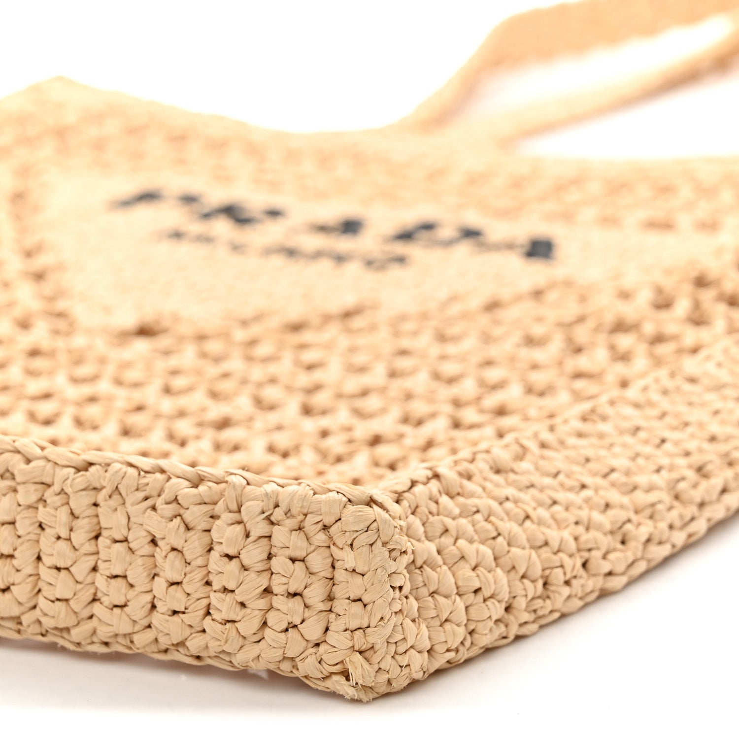 Yarn Raffia Effect Crochet Logo Embroidered Tote Bag Naturale