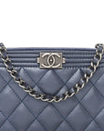 Metallic Caviar Quilted Small Boy Clutch With Chain Navy
